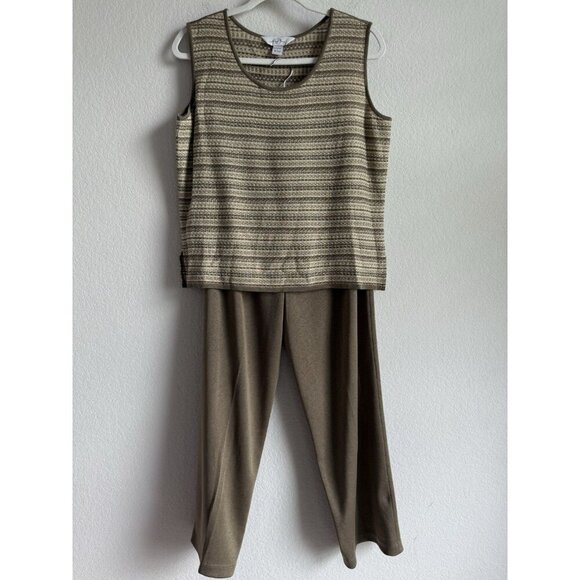 Ming Wang 2pc Cami Pant Set Women’s Large Light‎ Brown Acrylic Stretchy Comfort - Picture 2 of 14